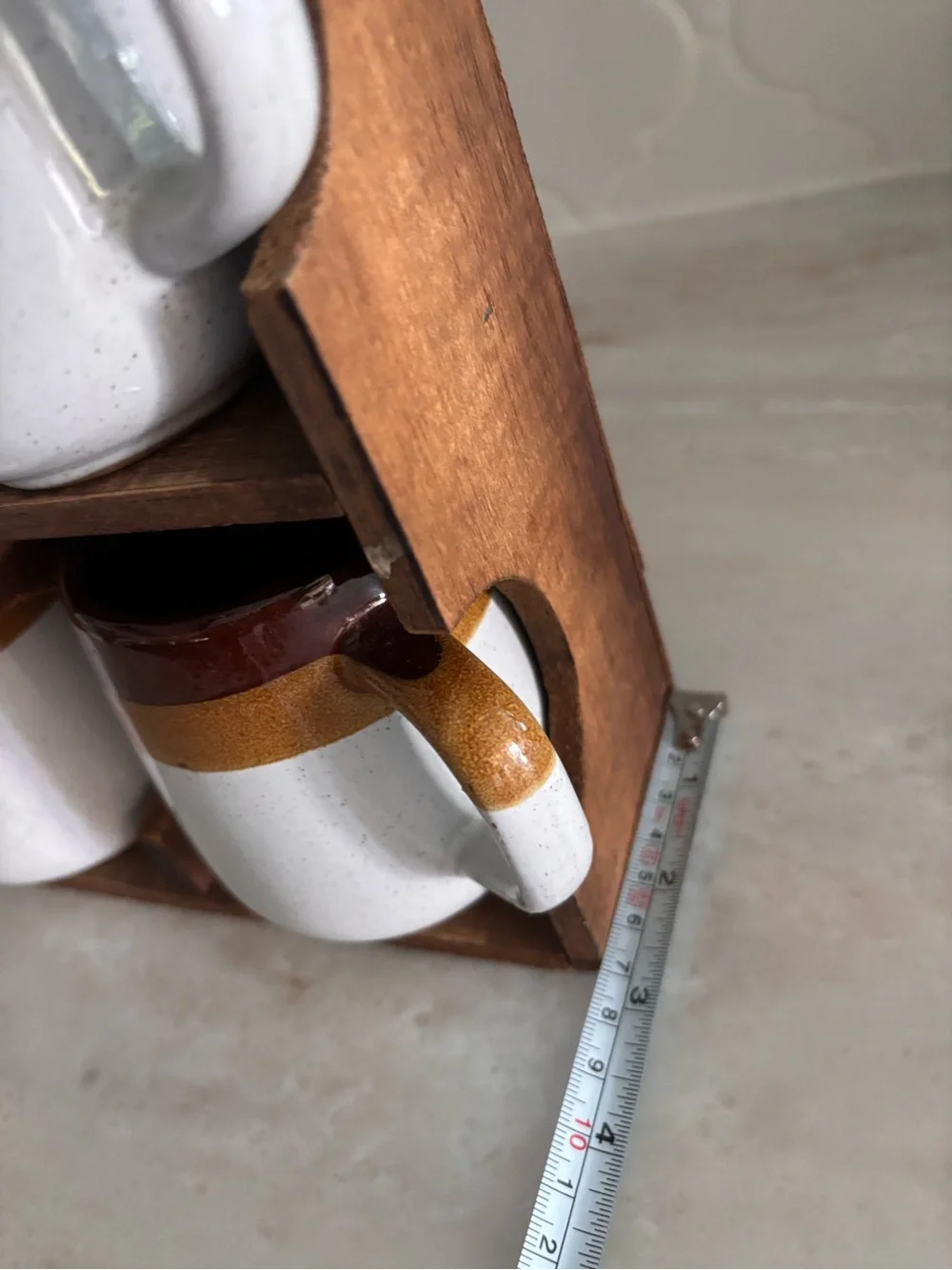Coffee House Ceramic Mug Set with Wooden Rack - Brown & White